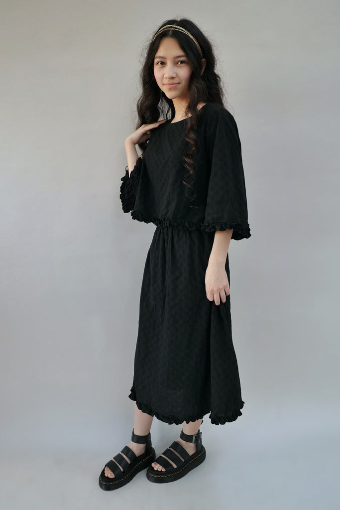 Textured Black Skirt & Top Set