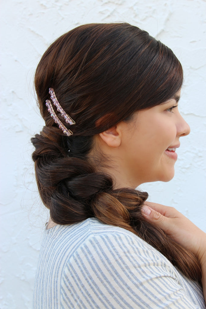 Pink Beaded Hair Pins (Pair of 2)
