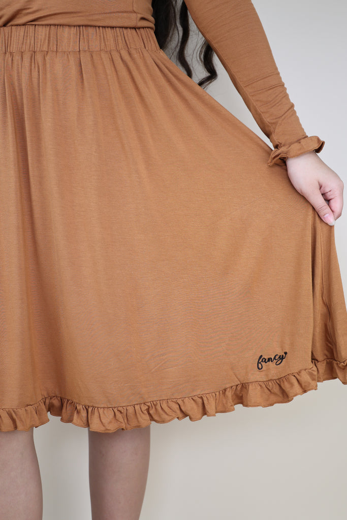 Rust Ruffled Edge Long Sleeve Top & Full Skirt Loungewear Set