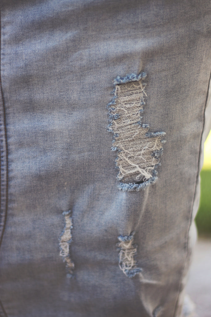 Light Wash Stretchy Distressed Denim Skirt