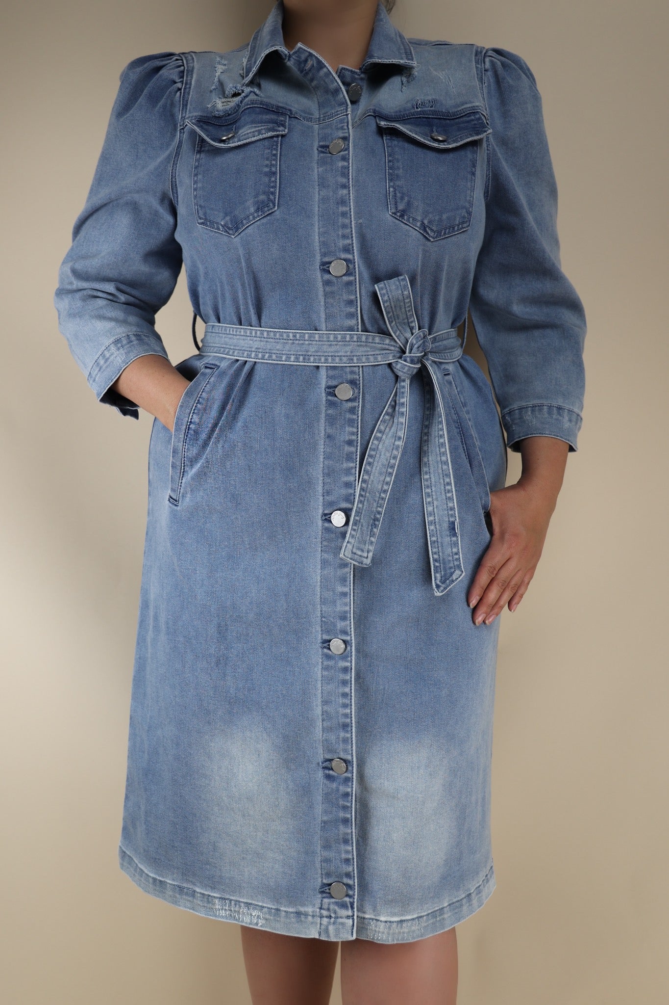 Distressed Stretch Denim Jacket Dress Distressed Stretch Denim Jacket Dress