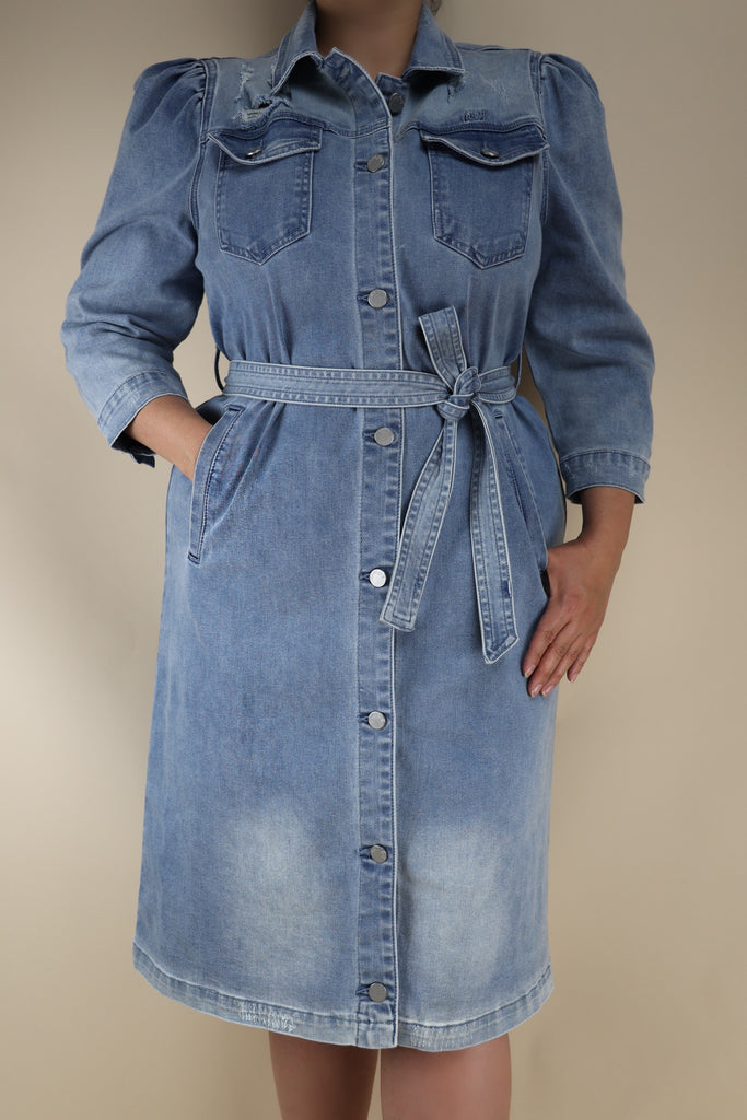 Distressed Stretch Denim Jacket Dress