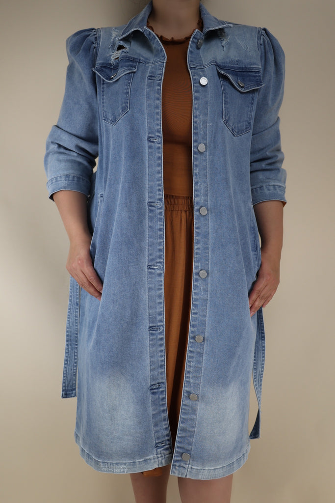 Distressed Stretch Denim Jacket Dress