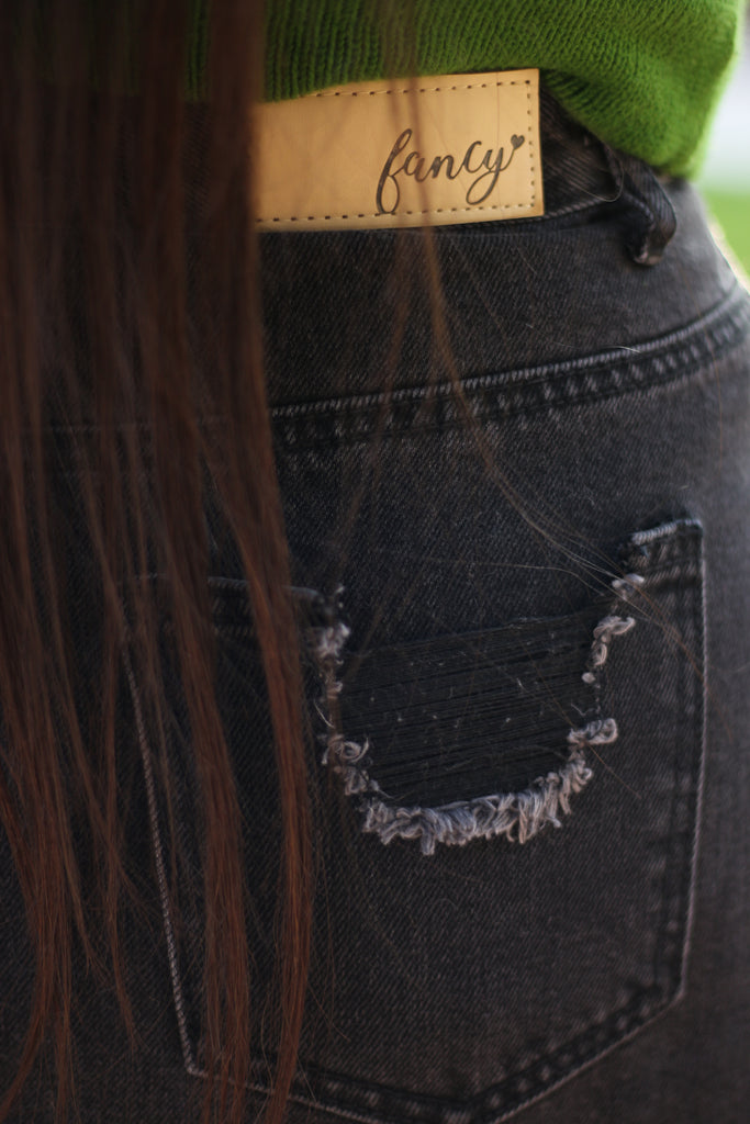 Black Structured (NOT Stretchy) Super Distressed Denim Skirt