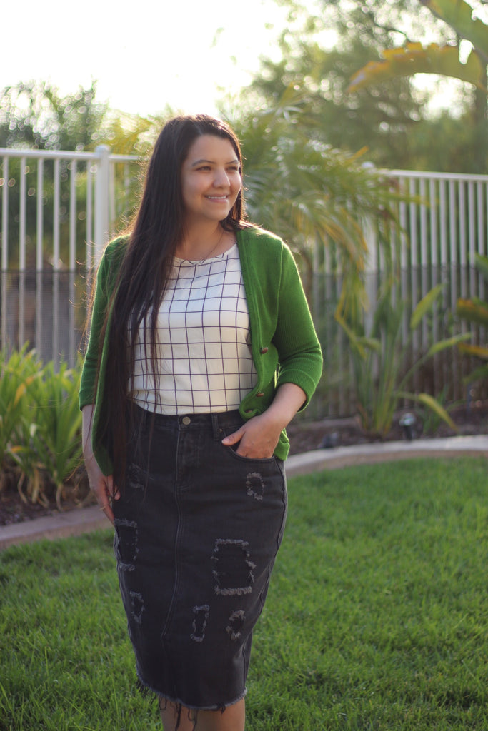 Black Structured (NOT Stretchy) Super Distressed Denim Skirt
