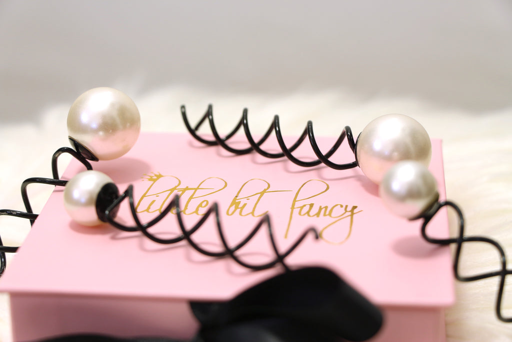 Black Spiral Hair Pin in White Pearl - Set of 4 (2 small, 2 large)