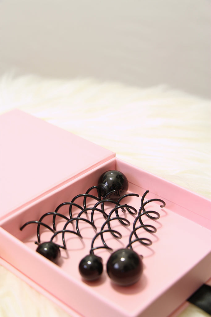 Black Spiral Hair Pin in Black Pearl - Set of 4 (2 small, 2 large)