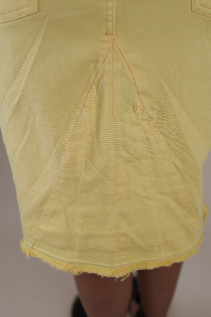 Yellow Stretchy Denim Moto Skirt