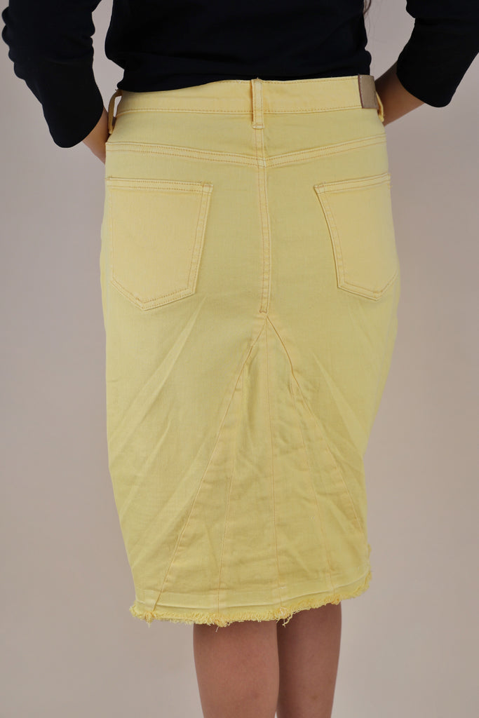 Yellow Stretchy Denim Moto Skirt