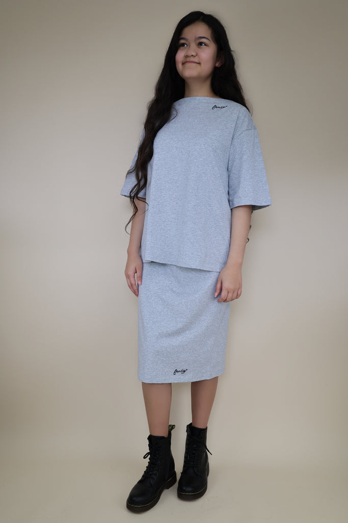 Gray Oversized Boat Neck Tee & Pencil Skirt Loungewear Set