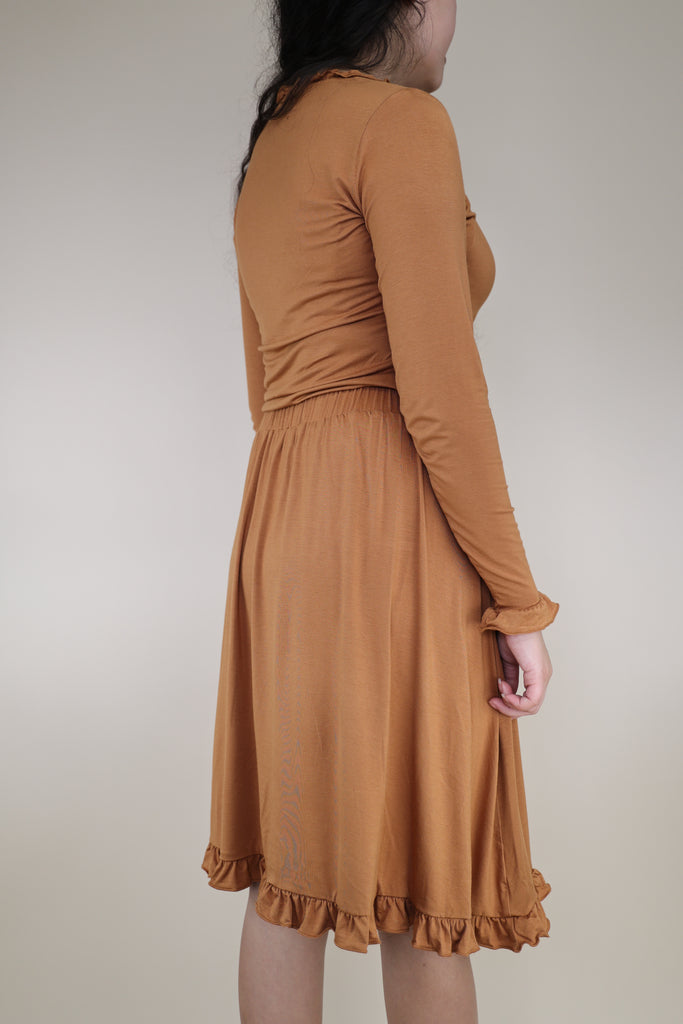 Rust Ruffled Edge Long Sleeve Top & Full Skirt Loungewear Set
