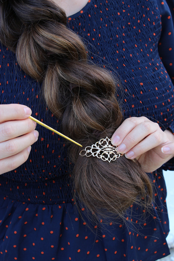 Ornate Gold Metal Two-Piece Hair Barrette