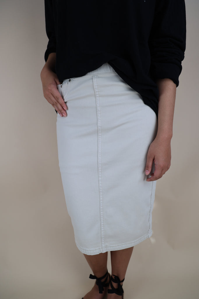 Reversible Khaki & Snake Print Stretchy Denim Skirt