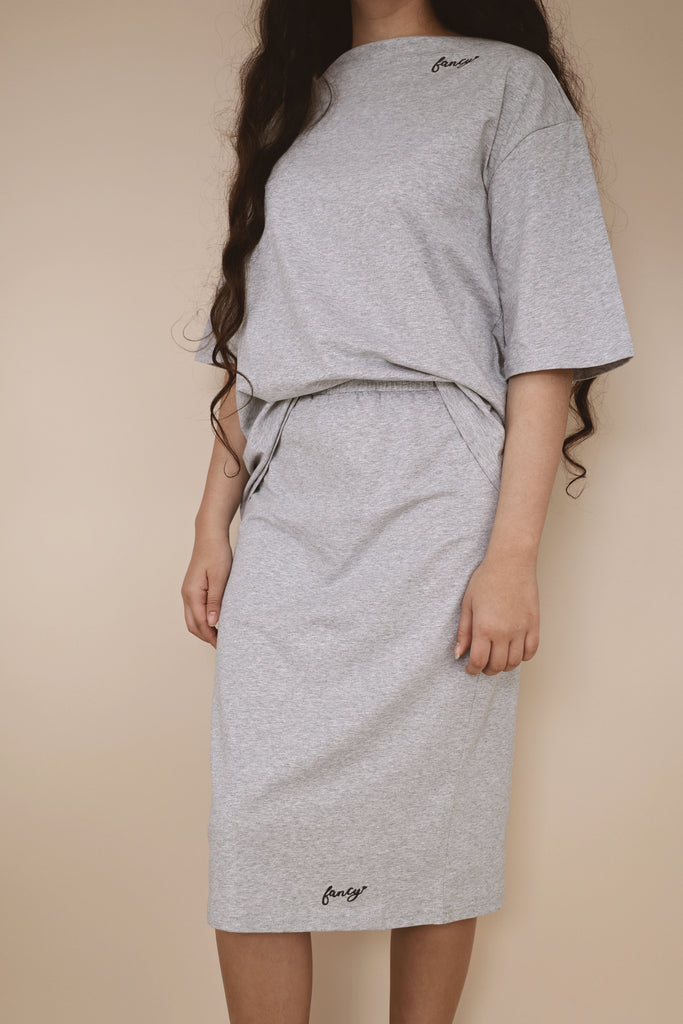 Gray Oversized Boat Neck Tee & Pencil Skirt Loungewear Set