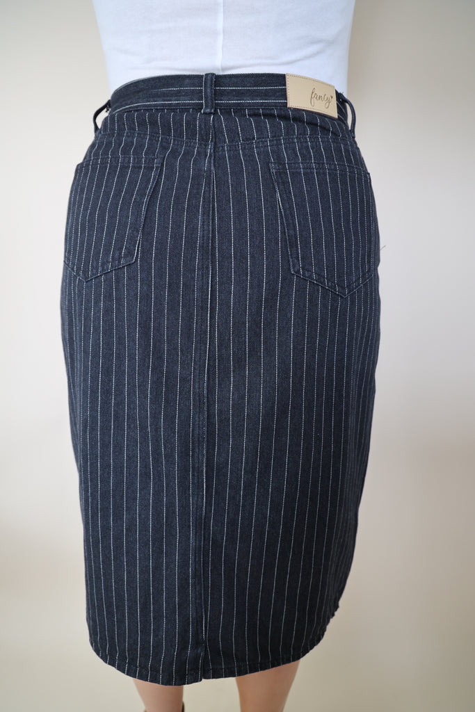 Pinstripe Indigo Non-Stretch Denim Skirt