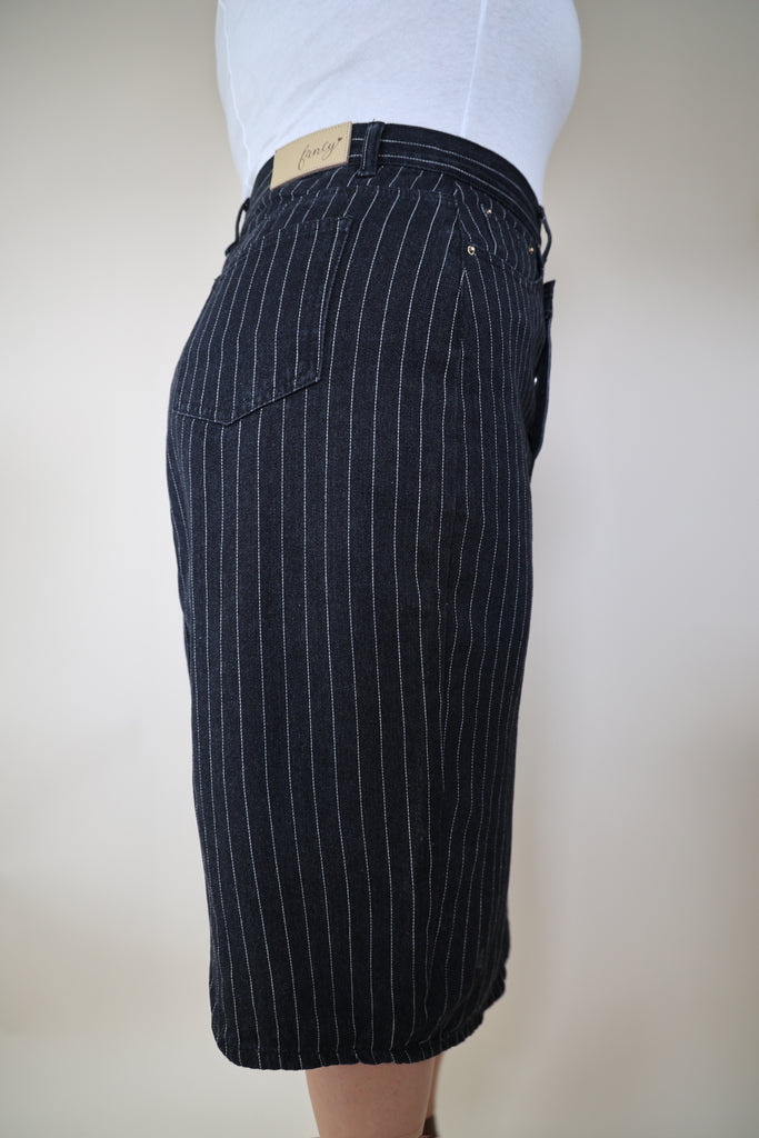 Pinstripe Indigo Non-Stretch Denim Skirt