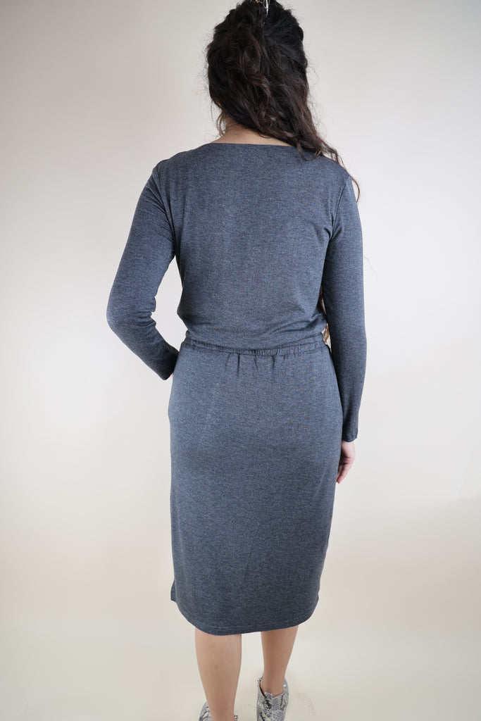 Charcoal V-neck Top and Pencil Skirt Loungewear Set