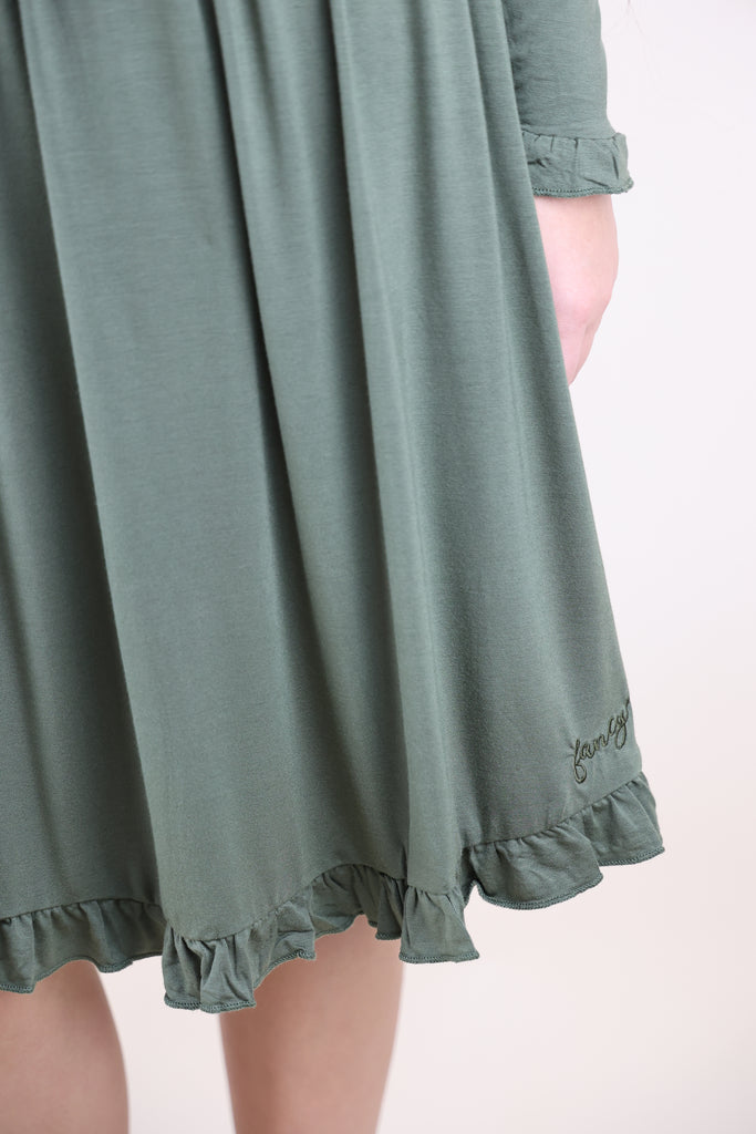 Olive Ruffled Edge Long Sleeve Top & Full Skirt Loungewear Set