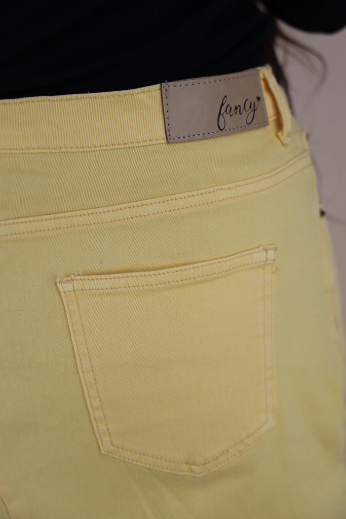 Yellow Stretchy Denim Moto Skirt