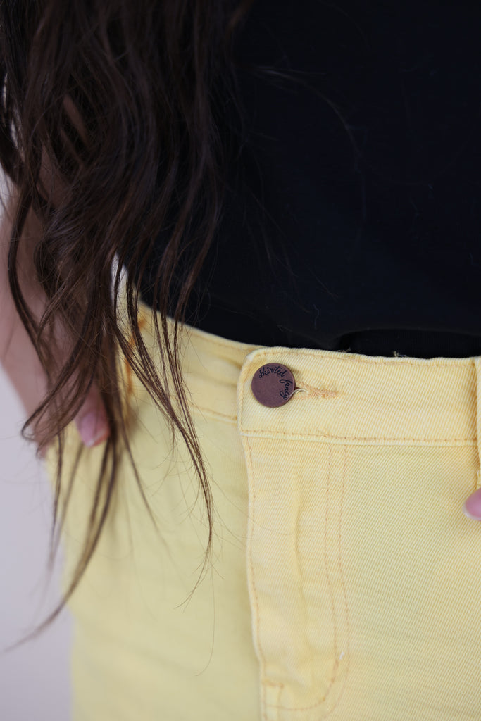 Yellow Stretchy Denim Moto Skirt