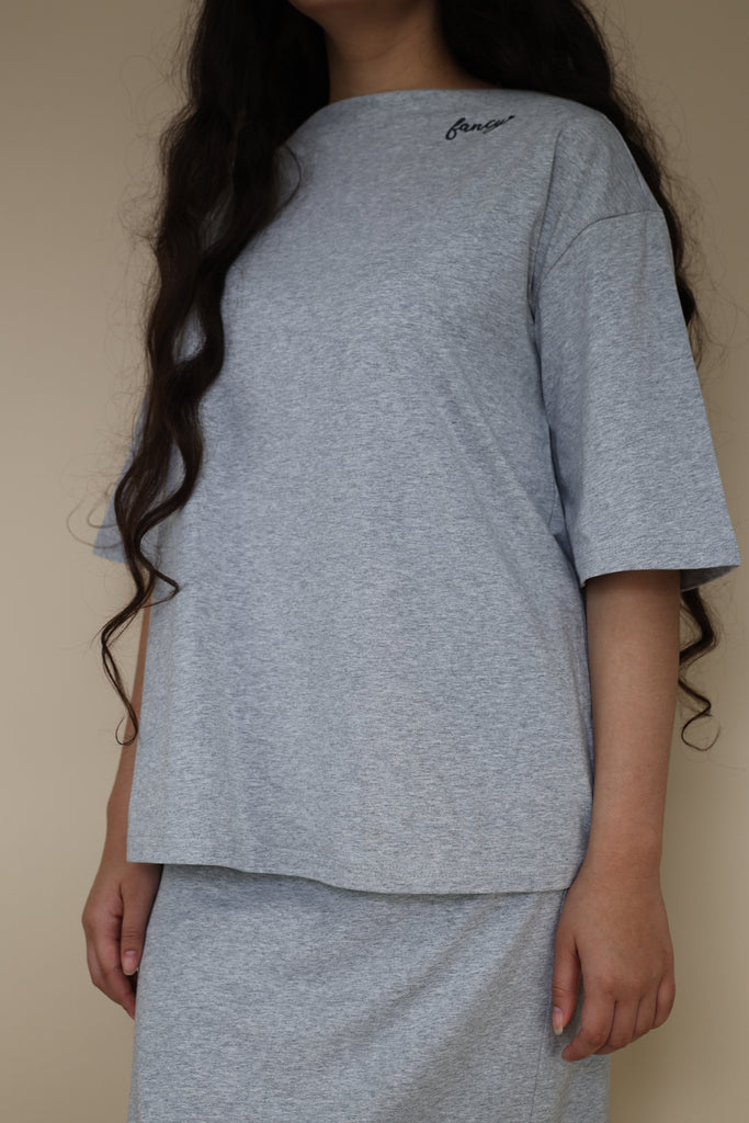 Gray Oversized Boat Neck Tee & Pencil Skirt Loungewear Set