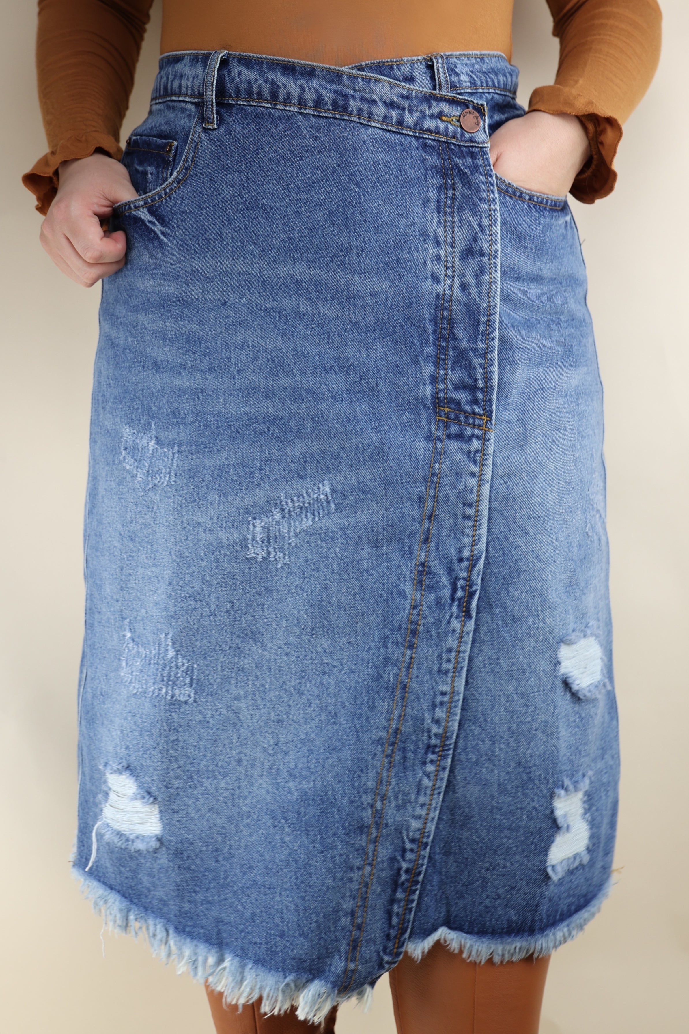 Faux Wrap A-line Structured Denim Skirt – Skirted Fancy