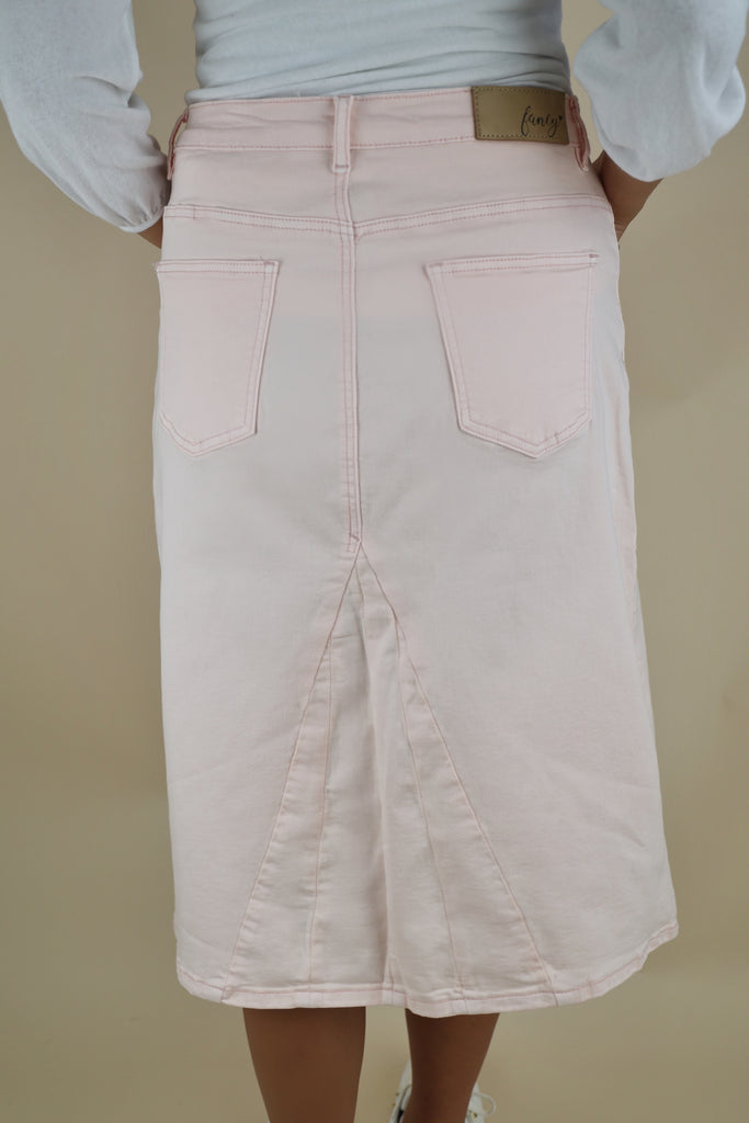 Pink A-line Stretchy Denim Skirt
